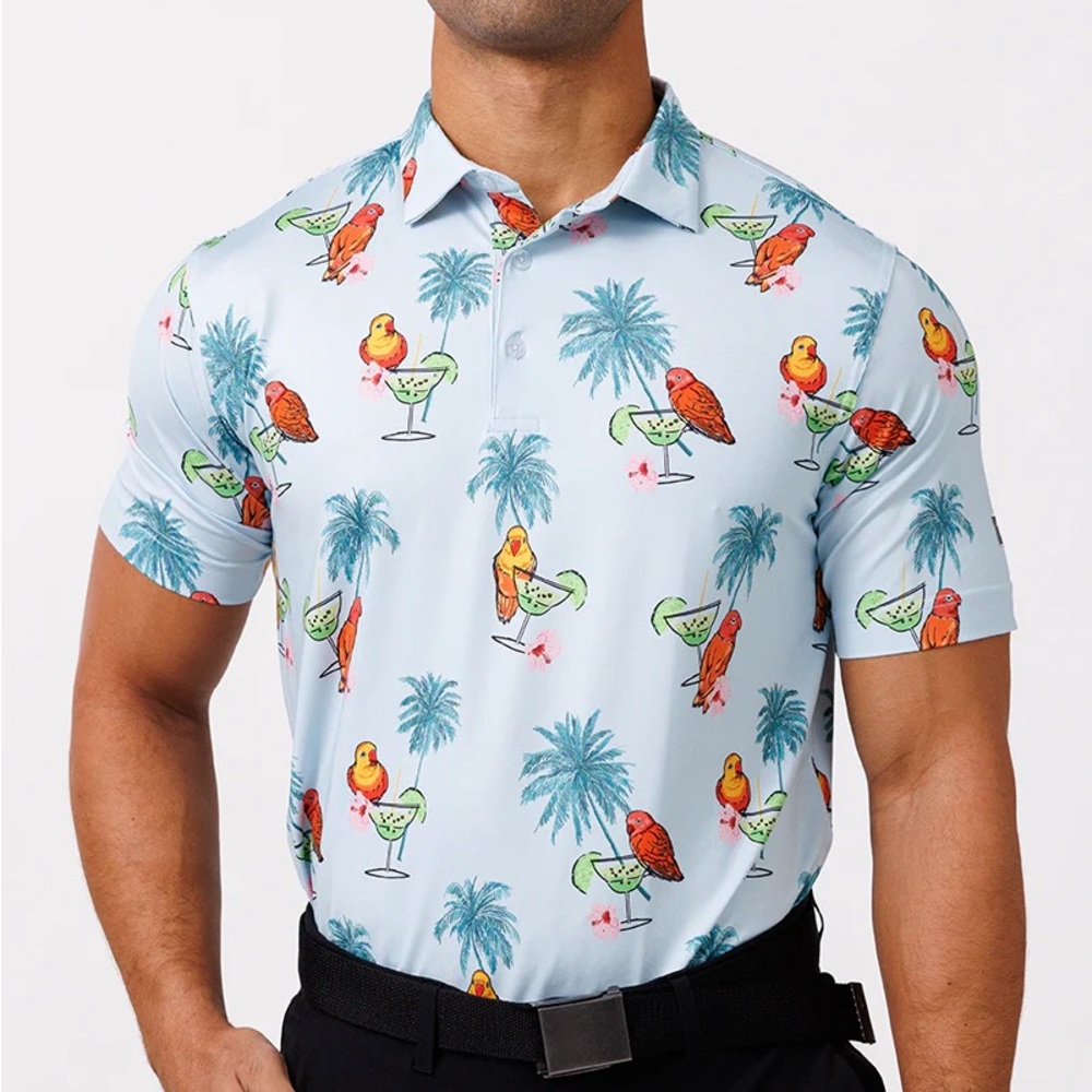 Waggle Brand “Pargarita” Men’s Polo Tropical Blue - washed once but never worn